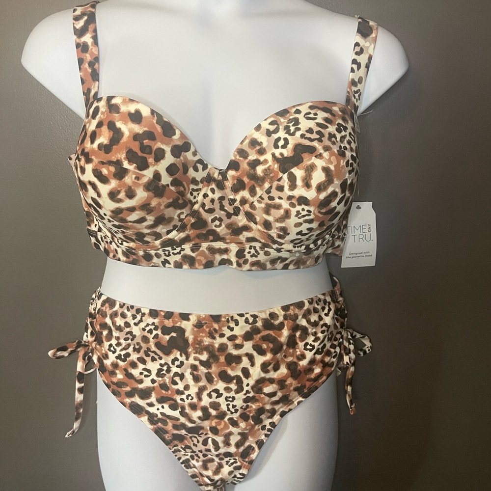 Time and Tru Watercolor Cheetah Leopard Print Bikini Set 1X 16w 18w